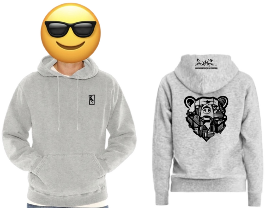 Grey/White Hoodie, Bear