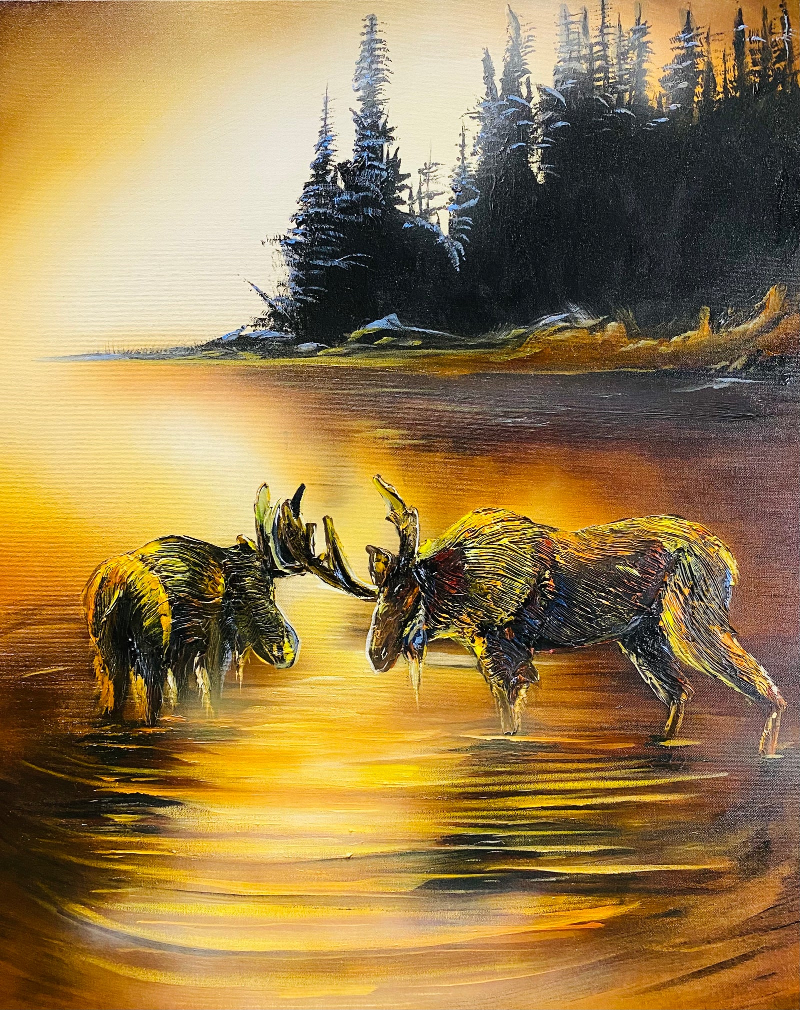 LATE NIGHT SWIM 🔴 MOOSE PAINTING Sold